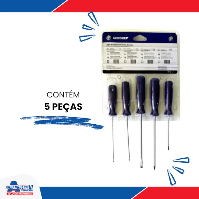 Jogo de Chaves de Fenda e Phillips com 5 Peças 150-160S GEDORE