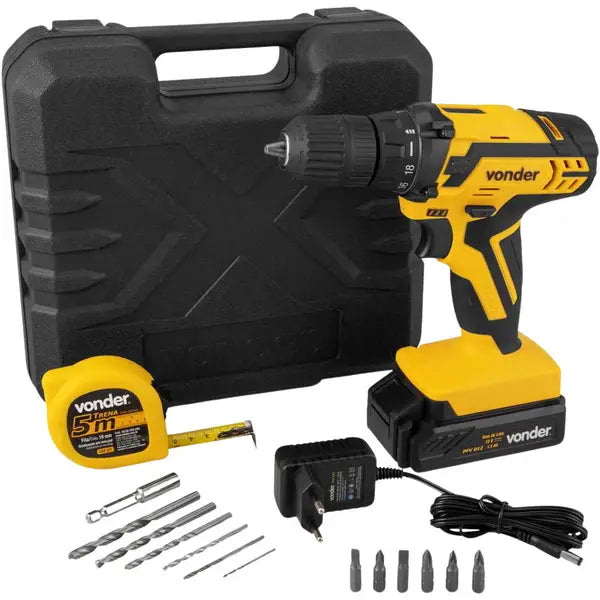 Furadeira e Parafusadeira à Bateria 12V Bivolt PFV 012 Kit Brocas Bits e Trena VONDER